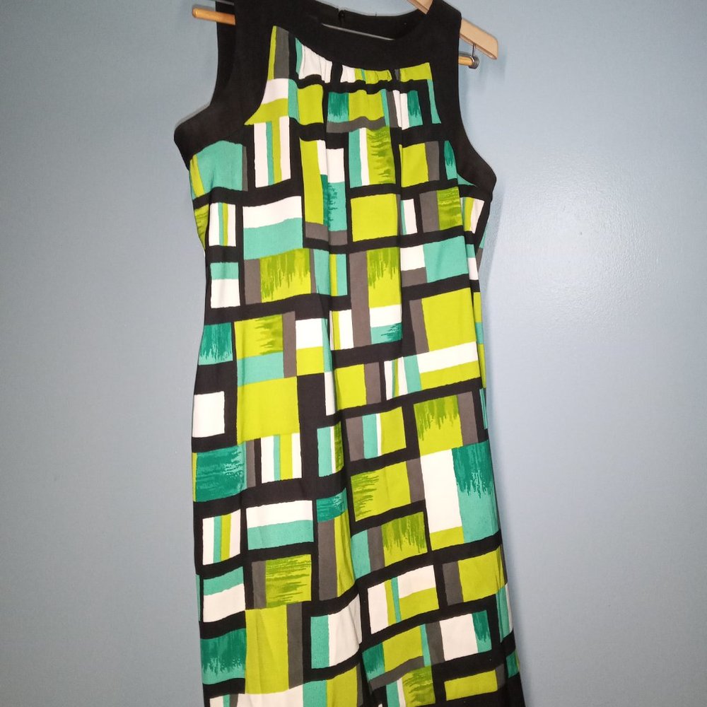SZ 16 ALYX PETITE BRIGHT GREEN BLACK LIME BOXED DRESS NO SLEEVE